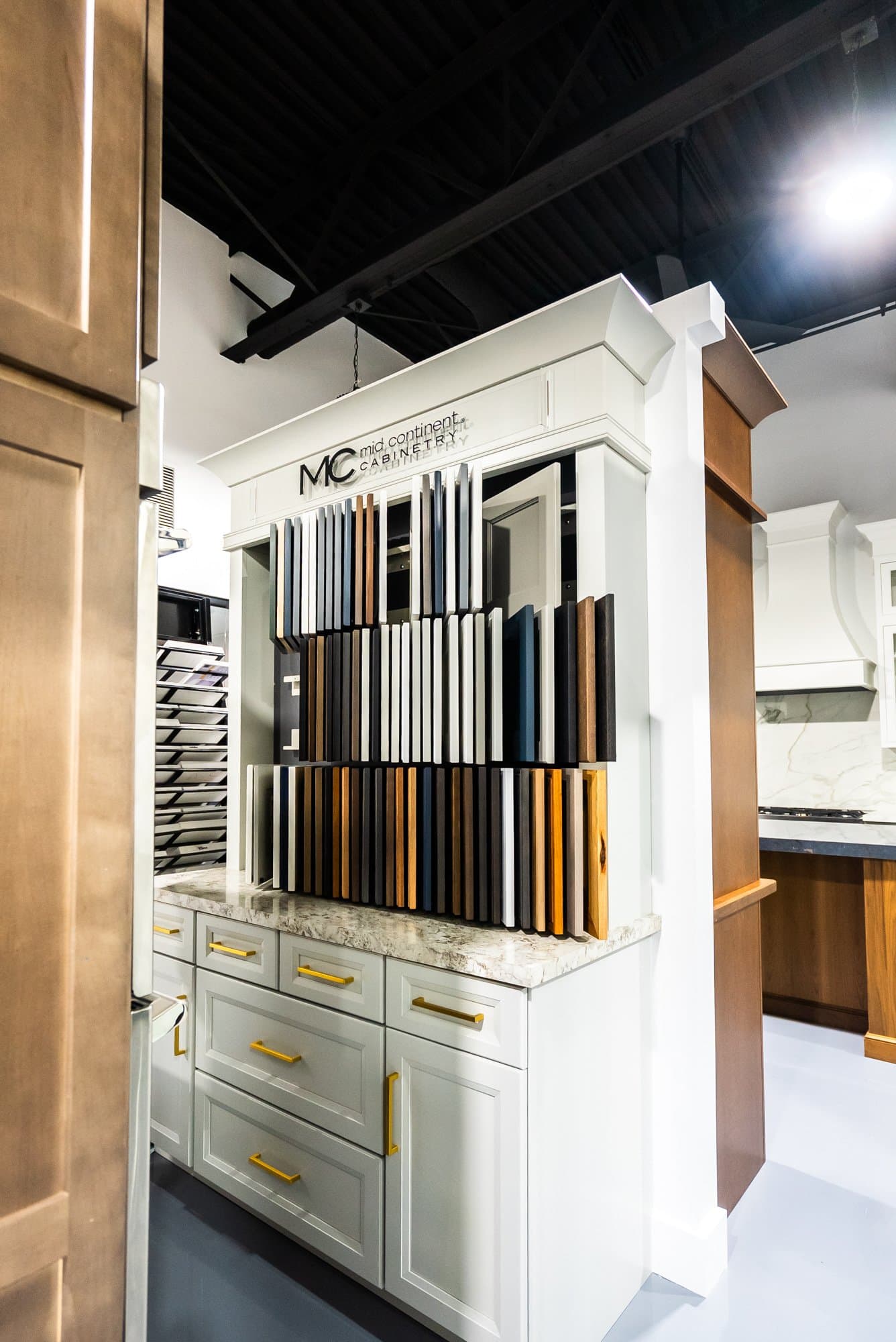 The Mid Continent cabinet display in the Bay State Kitchen Gallery showroom
