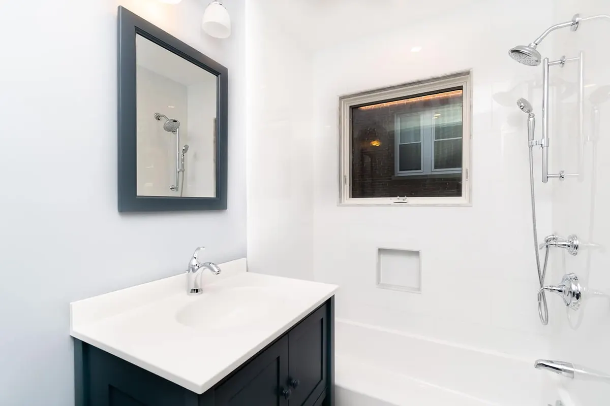 A completed Bay State bathroom remodel in Brookline