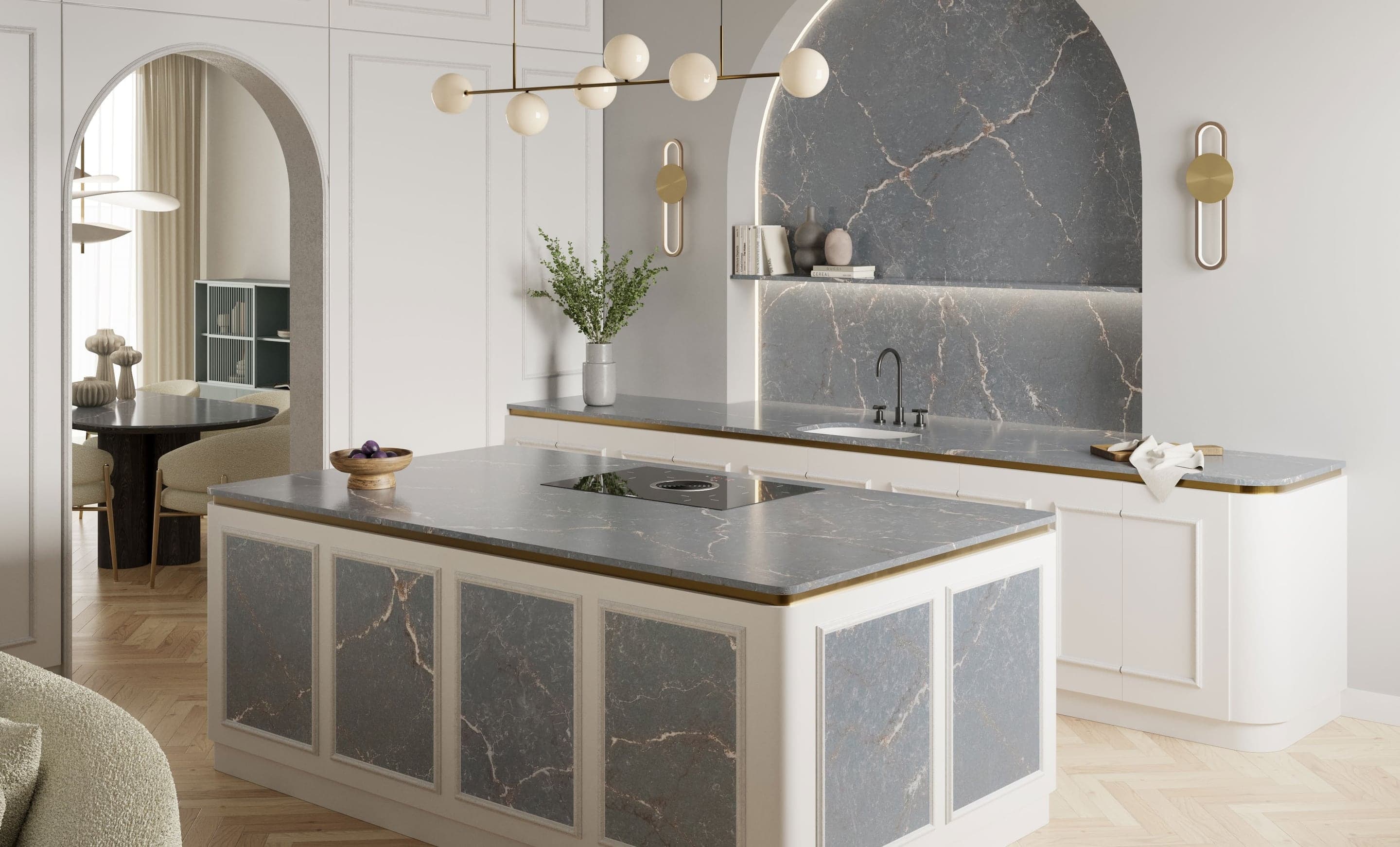 Cosentino: Parisien Bleu, Silestone quartz, Le Chic kitchen