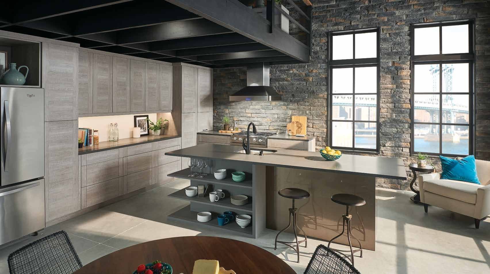 Europa Textured Melamine example: Martin + Acrilux II, Reclaimed Grey, Linear Bronze