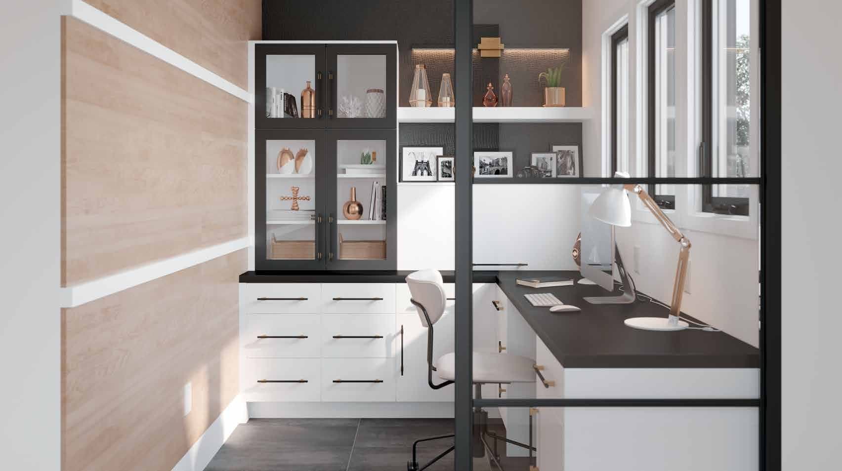 Europa Thermofoil example: Adriatic, Matte White Thermofoil, Thermofoil, with AF003 metal doors in Onyx