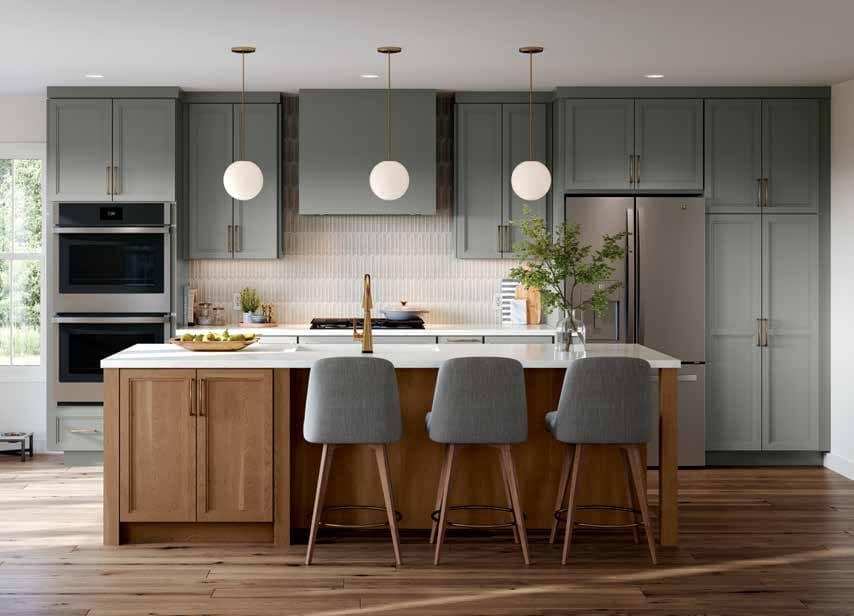 Mid Continent Pivot example: Corbin in Ashwood grey, Pivot · with a stained wood island