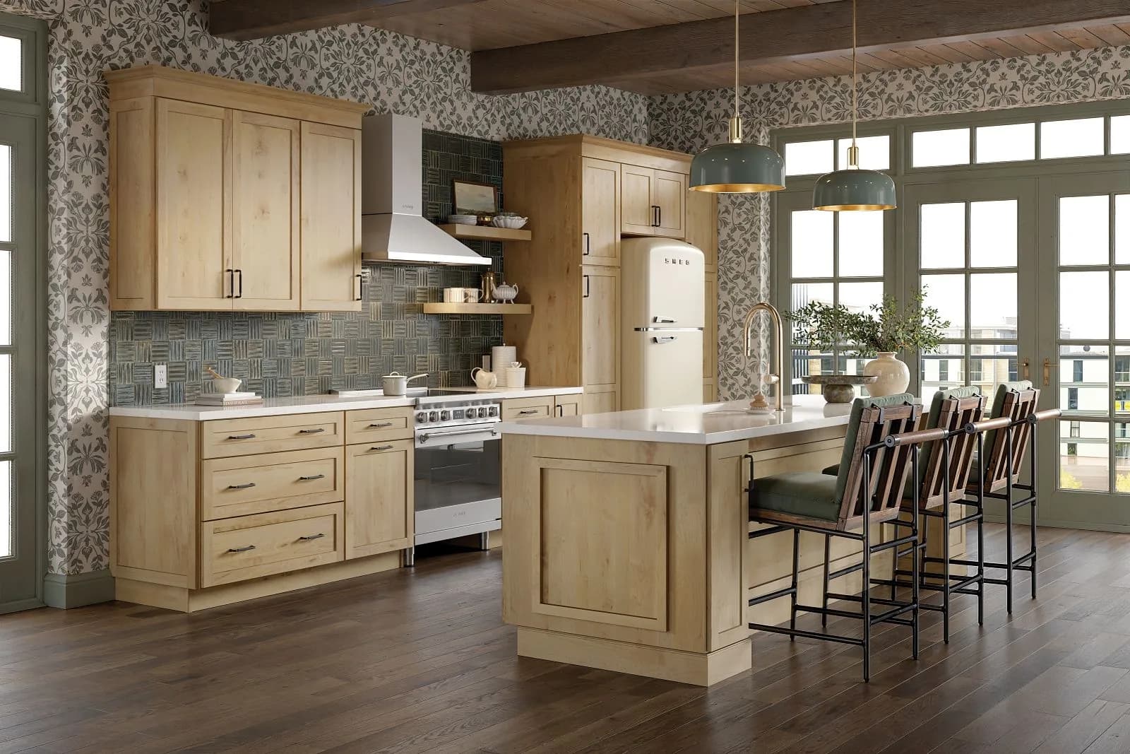 Mantra cabinetry, Spectra (clean transitional, 3" rail), Classic (timeless Shaker, 2¼" rail), Omni (modern Shaker, 2¼" rail full overlay).