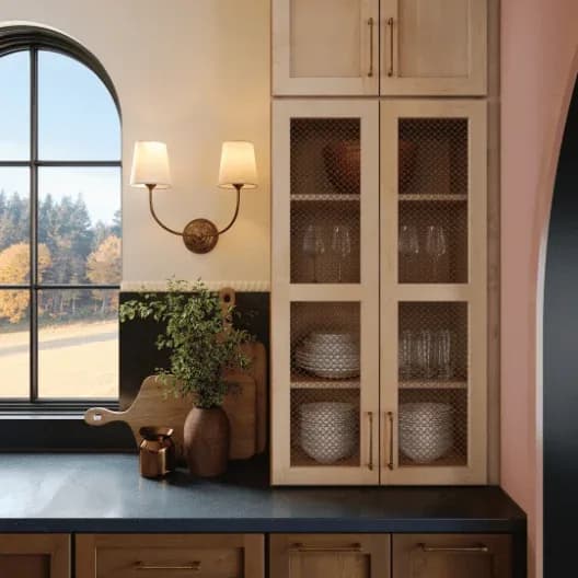 StarMark cabinetry, Abilene (Shaker, most popular), Manhattan (clean transitional), Roanoke and Fullerton (traditional raised panel), Gibraltar (mitered contemporary), Tama / Terra (painted MDF slab).