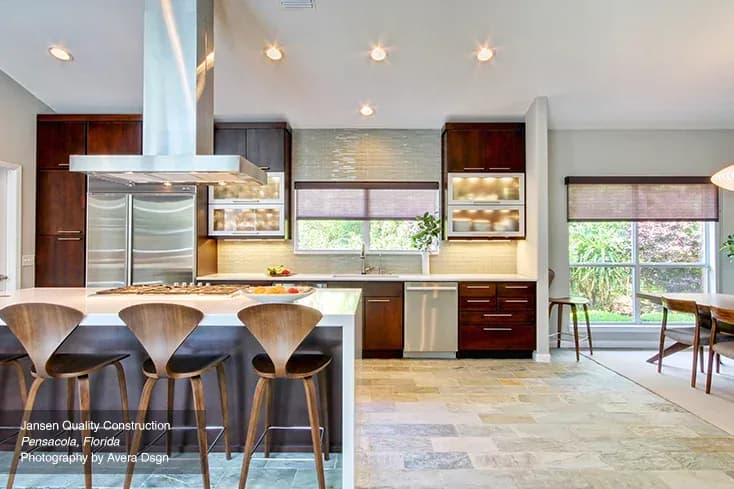 StarMark cabinetry, Abilene (Shaker, most popular), Manhattan (clean transitional), Roanoke and Fullerton (traditional raised panel), Gibraltar (mitered contemporary), Tama / Terra (painted MDF slab).