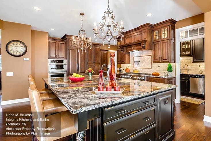 StarMark cabinetry, Abilene (Shaker, most popular), Manhattan (clean transitional), Roanoke and Fullerton (traditional raised panel), Gibraltar (mitered contemporary), Tama / Terra (painted MDF slab).
