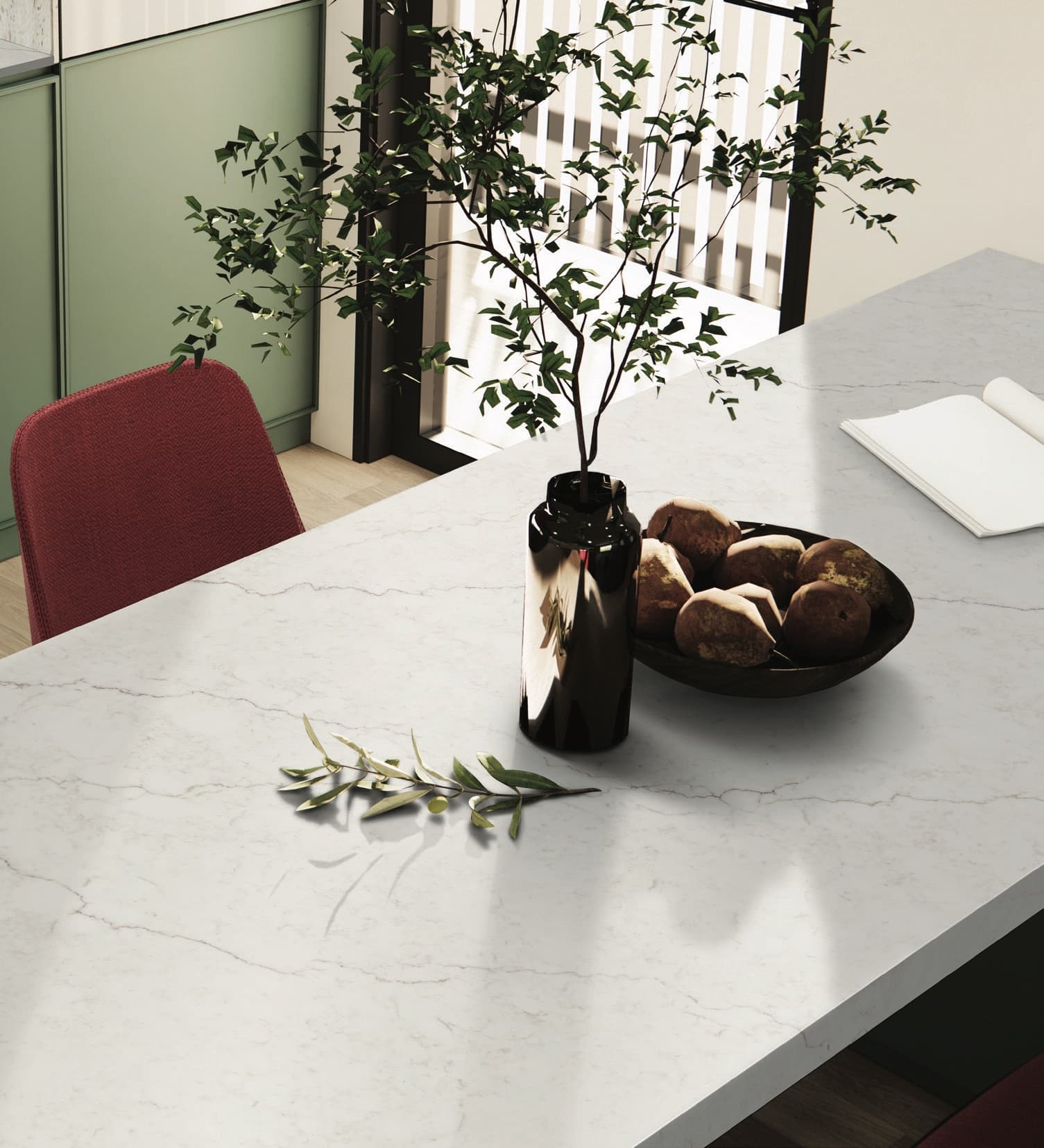 Quartz: Calacatta Miraggio Sienna, MSI Q quartz, LumaLuxe Ultra