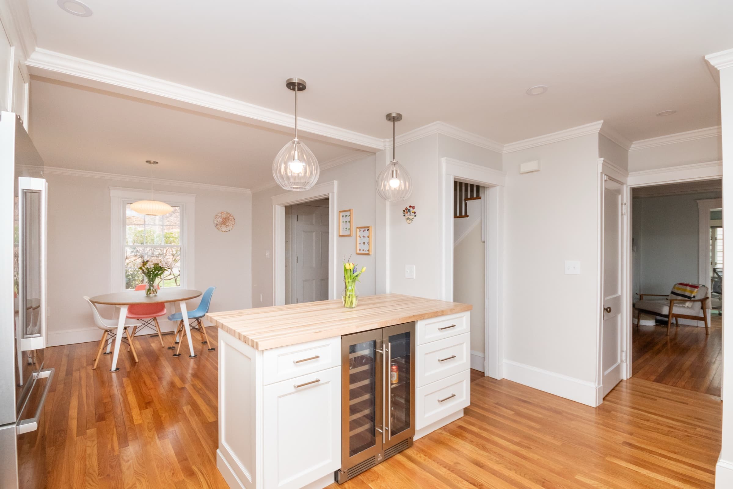 Butcher block: Maple butcher block island, edge-grain maple, a Bay State project in Newton
