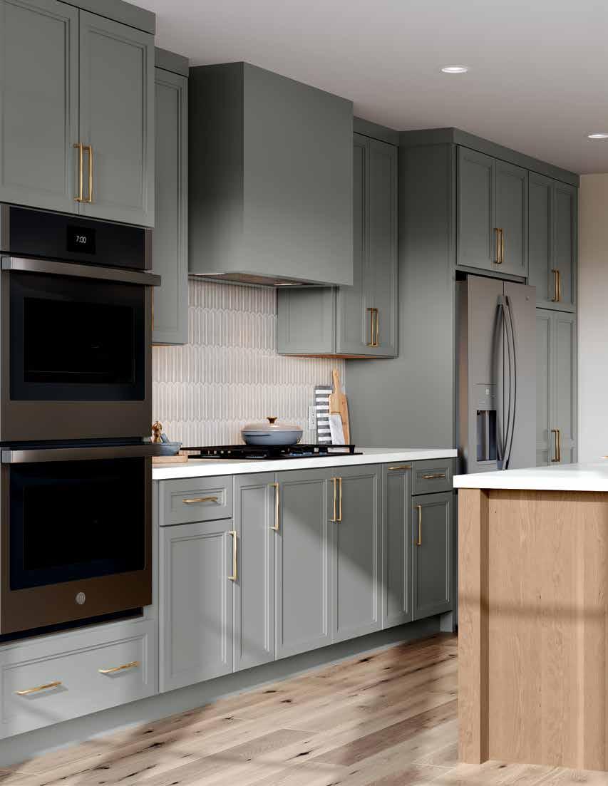Mid Continent: Grey cabinets and warm wood tones, Kitchen details