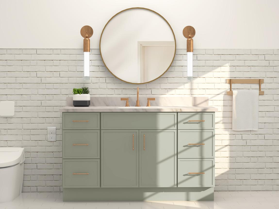 Fabuwood: Pistachio Green Vanity, Luna · Sink & Drawer Combo