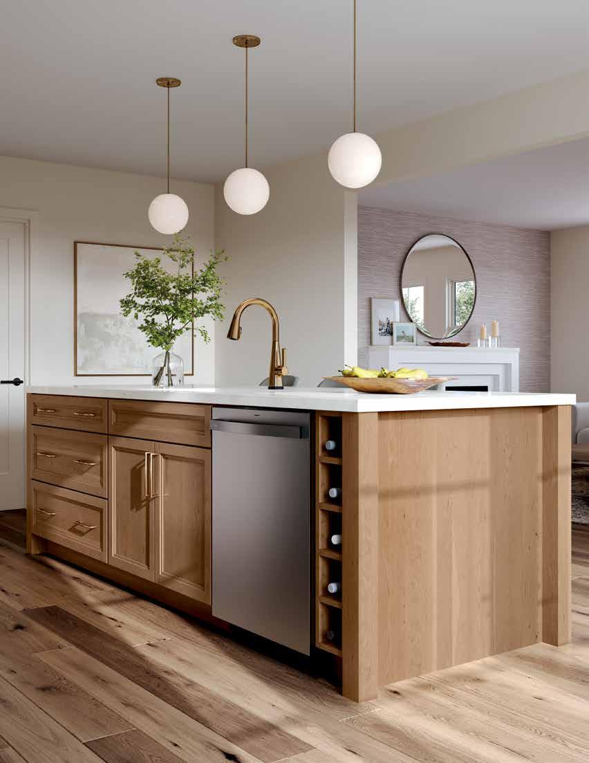 Mid Continent: Island with a wine tower, Pivot · stained wood island